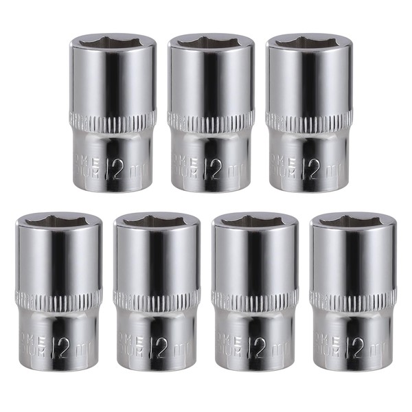 7-Piece 12mm Shallow Sockets, 3/8-Inch Drive, 6-Point, Corrosion Resistance, Compatible
