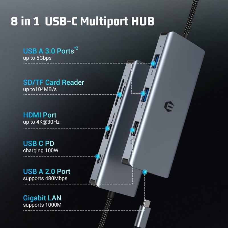 OBERSTER USB 3.0 HUB, USB C Adapter Docking Ultra Slim