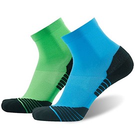 Tennis Socks Padded HUSO Green Socks No blister Wick Ankle Cycling Socks for Men 2 Pairs (Green&Blue, L/XL)
