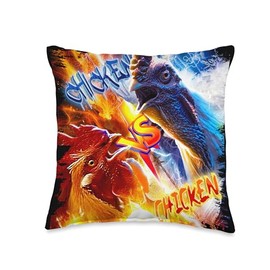 Random Galaxy Fire and Ice vs Chickens, Funny Yin Yang Good Evil Throw Pillow, 16x16, Multicolor
