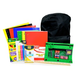 School Supply Boxes | 17" Solid Black Backpack Bundle for Intermediate School | Back to School Bookbag with Supplies | Contains Pencil Pouch, Notebooks, Highlighters, Mechanical Pencils, & More