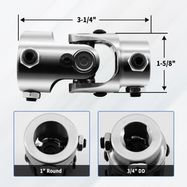 RABROPAR 1" Round X 3/4" DD Steering U Joint Steering Shaft Universal Joint Coupling Chrome, 3-1/4" Overall Length 1-5/8" Outside Diameter