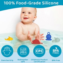 TinyHalo Squirts Baby and Toddler Bath Toys, Mold-Free Silicone Bath Toys for Baby 6 Months+, BPA Free Bath Toys for Toddlers 1-3, Great for Travel, Set of 4 (Bright)