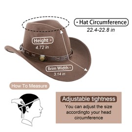 SIGONE Cowboy Hat for Men and Women Cowboy Hat with Soft Felt Wide Brim Brown Cowboy Hats for Men and Women Perfect for Cowboy Outfit Outdoor Activities