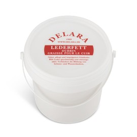 DELARA Hochwertiges Lederfett, nährt, imprägniert und pflegt Schuhe, Taschen, Reitsättel und Möbel aus Leder, Eimer mit 500 ml, farblos - Made in Germany