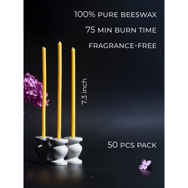 CANDWAX 50 Pack Thin Beeswax Taper Candles - 7 Inch Tall Yellow Candles for Meditation, Church, Easter, Home Use, Christmas, Hanukkah & More - Pure Beeswax Candles Bulk