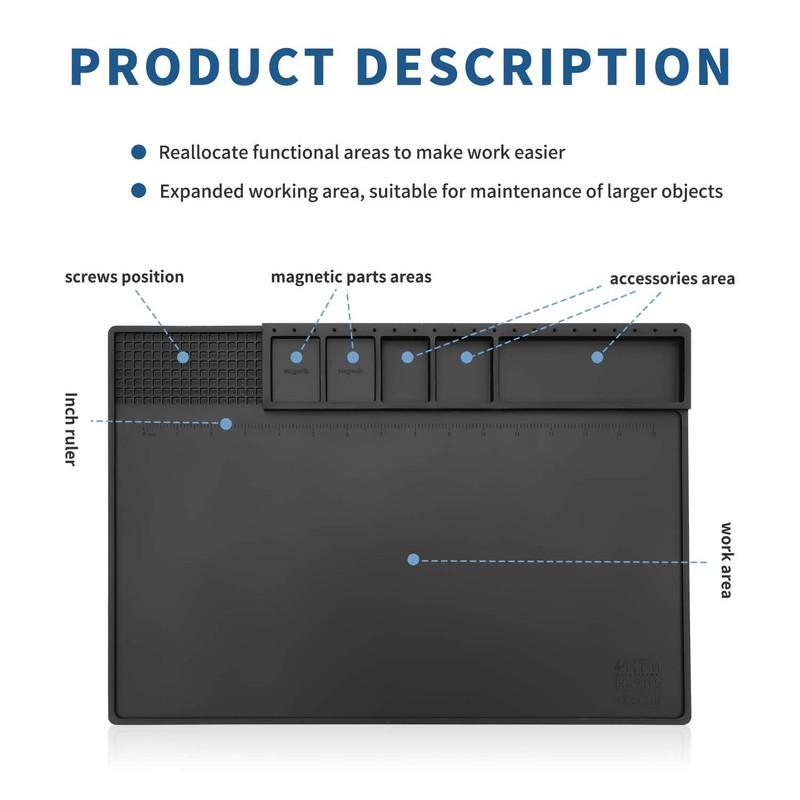 HTM-202 Black Silicone Soldering Mat Heat Resistant Large Magnetic Electronic