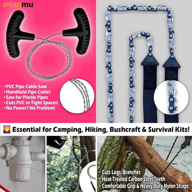 Pocket Chainsaw With Wire Saw for Camping Heavy Duty Steel