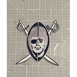 Unbranded OAKLAND, LA, LV RAIDERS JERSEY PATCH SILVER & BLACK RAIDER 1963 LOGO 4X4” NEW