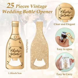 Suclain 25 Sets Wedding Favors Bottle Opener Wedding Guest Gifts Bulk Include Cheers to Love Bottle Opener Gold Thank You Cards and Organza Bags for Wedding Gifts Souvenir Supplies for Guests