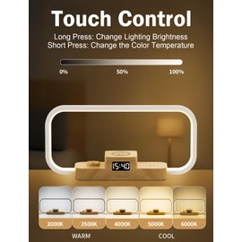 LED Bedside Lamp with Wireless Charger, 3 in 1 Touch Control Bedside Lamp, 5 Color Mode & Dimmable, Desk Lamps with Clock for Nightstand, Table Night Lamp for Bedroom, Gifts for Women, Men, Friends