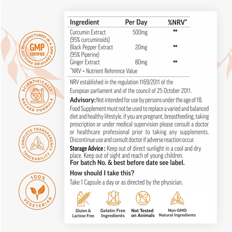 Curcumin 95 Capsules with Ginger & Black Pepper | Antioxidant