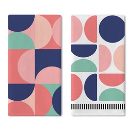 Croar Modern Circle Geometric Kitchen Dish Towels Set of 2, Abstract Contemporary Aesthetic Drying Hand Towel Baking Cooking Cloth, Farmhouse Minimalist Art Home Decoration 18 x 26 Inches