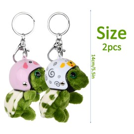 Amexo Pack of 2 Key Chains Turtle Plush Turtle Pendant Green Decorative Cartoon Turtle Plush Pendant Key Ring with Hat for Decorative Home, White/pink