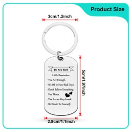 50x28CM To My Son Little Reminders Keychain Uplifting Quote Keychain Mental Health Gifts for Son Back To School Graduation Birthday Keyring Keepsake From Mom Dad