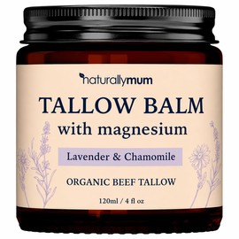 NaturallyMum Magnesium Tallow Balm | Lavender & Chamomile | Organic Beef Tallow Skin Balm | Nourishing Body Balm for Dry Skin | Gentle, Natural Moisturiser for Night Routine | 120ml