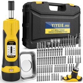 YIYEIE 90Pcs Master Torque Screwdriver Set, 10-70 IN.LB, Inch Pound Torque Screw Driver with S2 Bits, Includes Flat, Hex, Torx, and Phillips Bits, T-BAR Ratchet Wrench, All in One Torque Tool Kit