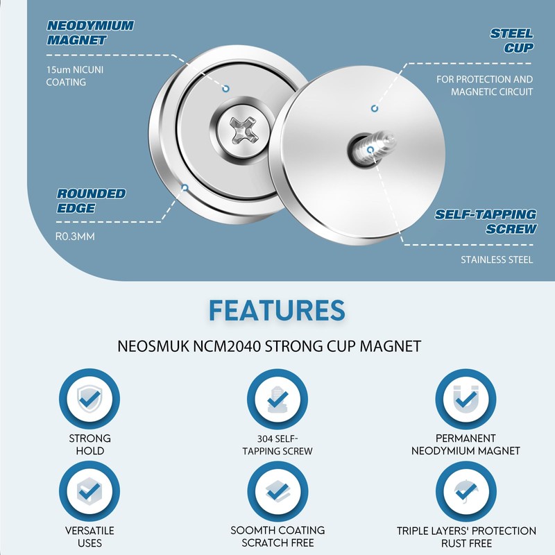 Neosmuk Magnets with Screws,40lbs+ Heavy Duty Rare Earth Neodymium Mounting