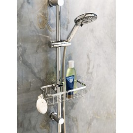 WENKO Shower Rail Caddy Mod. Floresta Square Shower Shelf Chrome-Plated Stainless Steel Mounting without Screws or Drilling for All Standard Shower Rails 24 x 6.2 x 14 cm Glossy