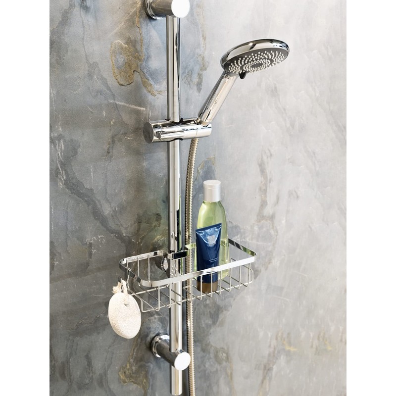 WENKO Shower Rail Caddy Mod. Floresta Square Shower Shelf Chrome-Plated