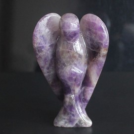 HLbshi Hand Carved Gemstone Crystal Angel Figurine Carving Statue Office Home Decor Pocket Guardian 3 inch (Amethyst)