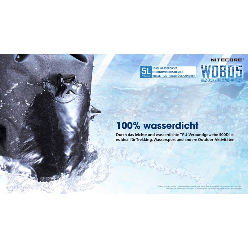 Nitecore Waterproof Backpack WDB05 - Black Dry Bag - IPX5-5