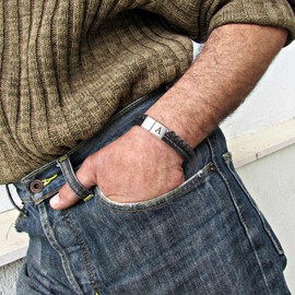 Leather Bracelets for Men, Lava Rock Mens Bracelets Beads Initial Bracelet for Mens Beaded Bracelets Stress Relief Anxiety Bracelet Mens Leather Bracelet Jewelry Gifts for Men Father Husband Son (O)