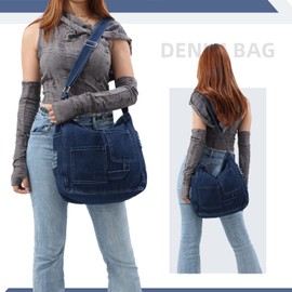 Syrads Denim Shoulder Bag, Denim Tote Bag, Hobo Bags, Women's Shoulder Bag, Handbag, Purses, darkblue