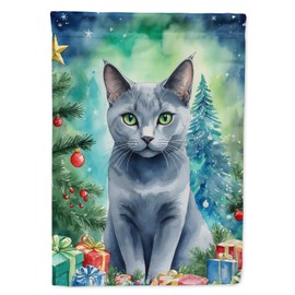 Caroline's Treasures Russian Blue Cat By the Christmas Tree Garden Flag Mailbox Flag Decorative Yard Flag Banner Outside Patio Artwork Yard Flower Beds, Garden Size, Multicolor