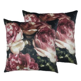 MOON Pack of 2 Flower Cushion Covers 45 x 45 cm Decorative Cushion Covers in Elegant Velvet Look (Roses)