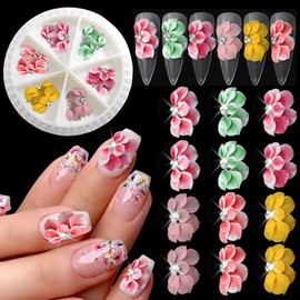 DANNEASY 12pcs Simulation Flower for Nails 3D Flower Nail Charms Acrylic Nail Art Flowers with Pearls Rhinestones Charms for Nails Decor Resin Nail Decoration Craft Accessories