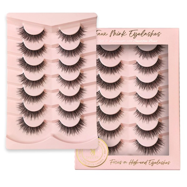 Faux Mink Eyelashes 8-10mm with Clear Band, 100% Handcrafted, Fluffy