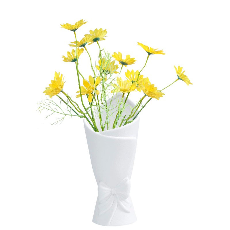 AASHDP White Bowknot Ceramic Vase, Modern Flower Vases for Home