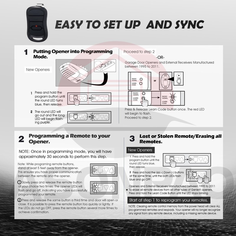 2X G3T-A G3T-R Intellicode Genie Garage Door Opener Remote, Auto-Seek