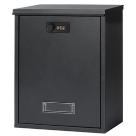 Mailbox with Combination Lock, Lovndi Wall Mounted Locking Mailboxes, Medium Capacity Drop Lock Box for Outdoor, Black