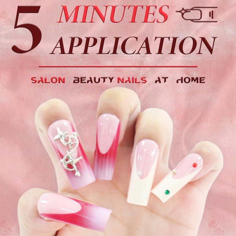 French Press-on Nails, Glossy False Nails Long, Square False Nails