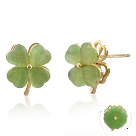 Four Leaf Clover Earrings Stud Jade Earrings 925 Sterling Silver Earrings Green Stud Earrings Gold Earrings for Women Trendy