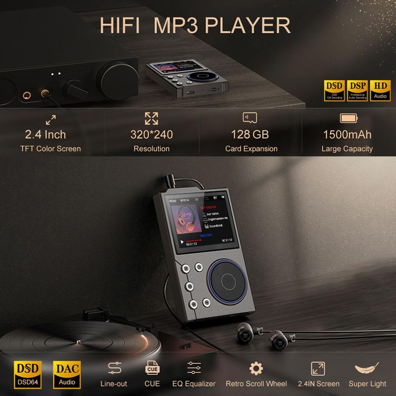 16GB HiFi MP3 Player with Bluetooth, 2.4 Inch Lossless DSD