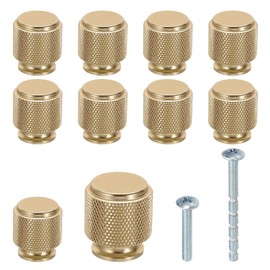 PATIKIL 1 Inch Dia. Cabinet Knobs, 10pcs Knurled Drawer Round Pulls Handle Solid Hardware for Dresser Wardrobe Kitchen Cupboard, Bronze