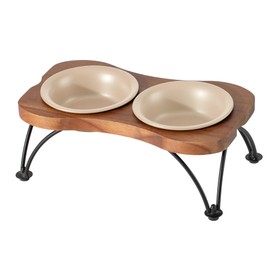 Havniva Ceramic 5.5-inch Raised Double-Bowl Set with Non-Slip Stand, Food & Water Dishes for Puppies and Cats, Wide Opening with Rounded Edges(Oat Beige)