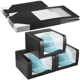 12 Pcs Cap Box with Window Display, Hat Storage Boxes, Sturdy Paper Hat Boxes, Display Boxes for Baseball Caps, Fold Packing Boxes for Home Storage, 7.9×7.9×4.7"