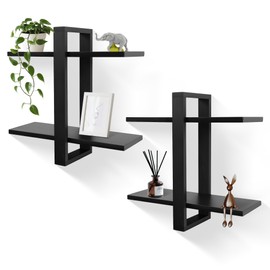 FURAOMEILI Floating Shelves for Wall,Wall Mounted Storage Display Shelves for Living Room,Bedroom, Bathroom, Kitchen,Office，Set of 2(Black)