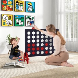 COSTWAY Giant 4-to-Score Game Set, 4-in-A-Row Game Set w/42 PCS Jumbo Rings & 600D Oxford Fabric Carrying Bag, One-Hand Release Lever, Line-up-4 Game for Kids, Adults Indoor & Outdoor Use (Blue)