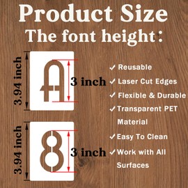 YEAJON 3 Inch Letter Stencils and Numbers, 42 Pcs Alphabet Drawing Stencils, Reusable Plastic Craft Templates for Painting on Wood, Wall, Fabric, Rock, Signage