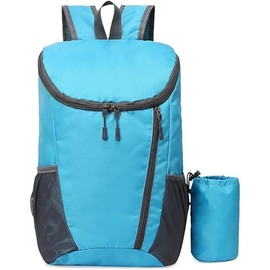 [潤木社] リュックサック 折りたたみ リュック 超軽量 大容量 人気 折り畳み 防水 耐久性 メンズ シンプルなデザイン アウトドア ハイキング 旅行用 男女兼用 かばん 収納袋付き (Light Blue)