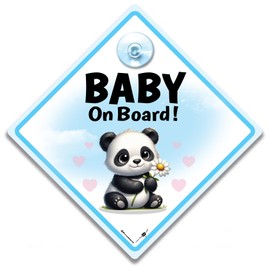 Baby on Board Autoschild Panda blau 14 x 14 cm Saugnapfhalterung UV beständig