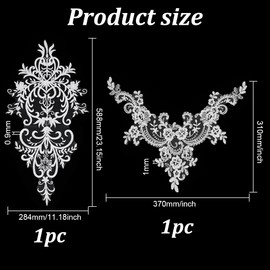 BENECREAT 2 Style Lace Flower Embroidery Appliques, White Lace Applique Sew on Patches Embroidery Trim for Bridal Veil Headwear, Wedding Dress Gown DIY Clothing