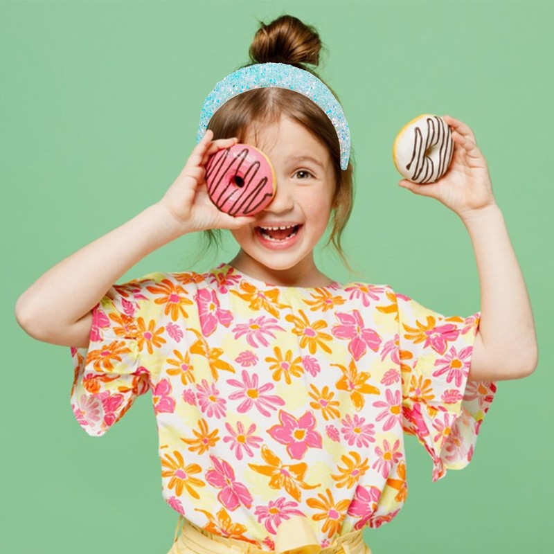 Semato Light Blue Small Crystal Headband for Women Girls Wide