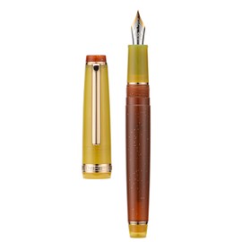 Jinhao 82 Fountain Pen Gold Trim Medium Nib Brown Contrast Transparent Barrel with Converter