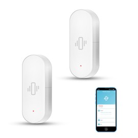 Intelligent Vibration Sensor: Wireless Glass Break Detector, WiFi Door Sensor with App Alarms, Adjustable Sensitivity, Glass Break Security Sensor for Alarm System and Home Automation (2-Pack)